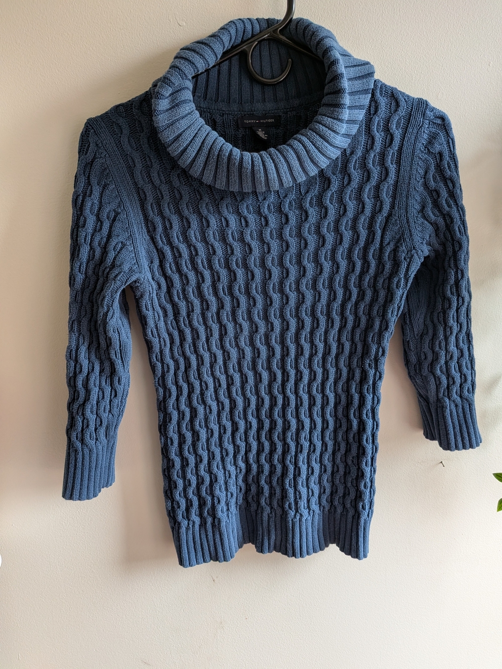 Tommy Hilfiger Blue Cable Knit Cowl Neck Sweater
